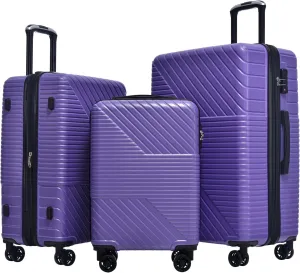 pouseayar Purple Hardshell Luggage Sets 3 Piece double spinner 8 wheels Suitcase with TSA Lock Lightweight 20''24''28''