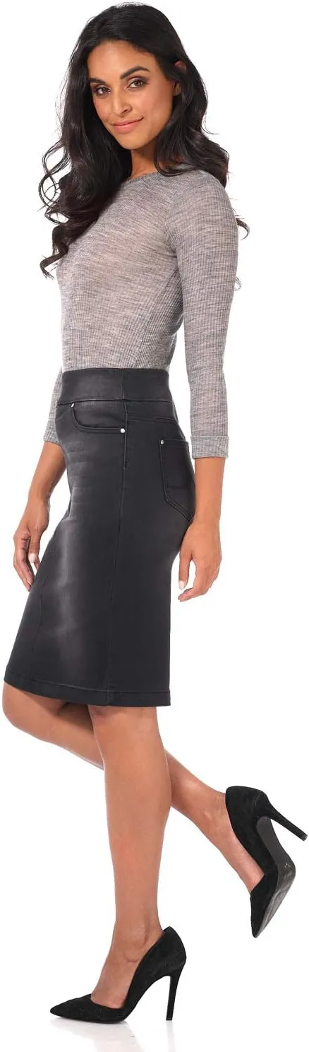 REKUCCI Womens Ease into Comfort Pull-On Stretch Denim Skirt  Soft Jean Fabric, Flattering Slim Fit, All-Day Comfort