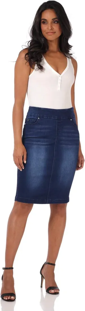 REKUCCI Womens Ease into Comfort Pull-On Stretch Denim Skirt  Soft Jean Fabric, Flattering Slim Fit, All-Day Comfort