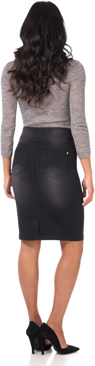 REKUCCI Womens Ease into Comfort Pull-On Stretch Denim Skirt  Soft Jean Fabric, Flattering Slim Fit, All-Day Comfort