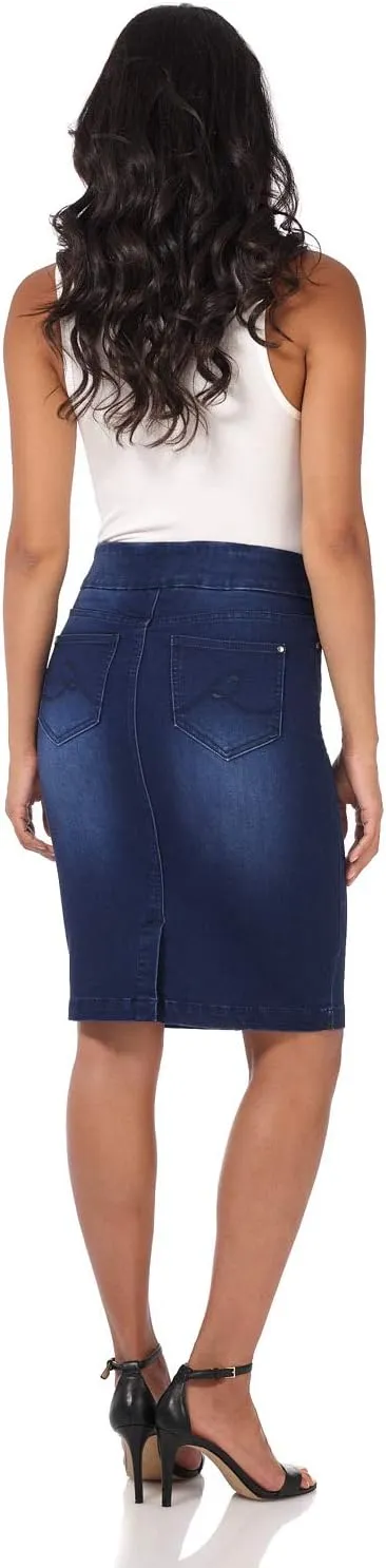 REKUCCI Womens Ease into Comfort Pull-On Stretch Denim Skirt  Soft Jean Fabric, Flattering Slim Fit, All-Day Comfort