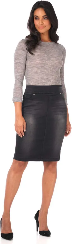 REKUCCI Womens Ease into Comfort Pull-On Stretch Denim Skirt  Soft Jean Fabric, Flattering Slim Fit, All-Day Comfort
