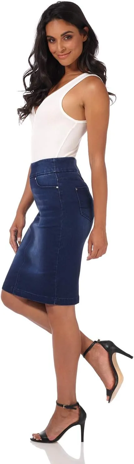 REKUCCI Womens Ease into Comfort Pull-On Stretch Denim Skirt  Soft Jean Fabric, Flattering Slim Fit, All-Day Comfort