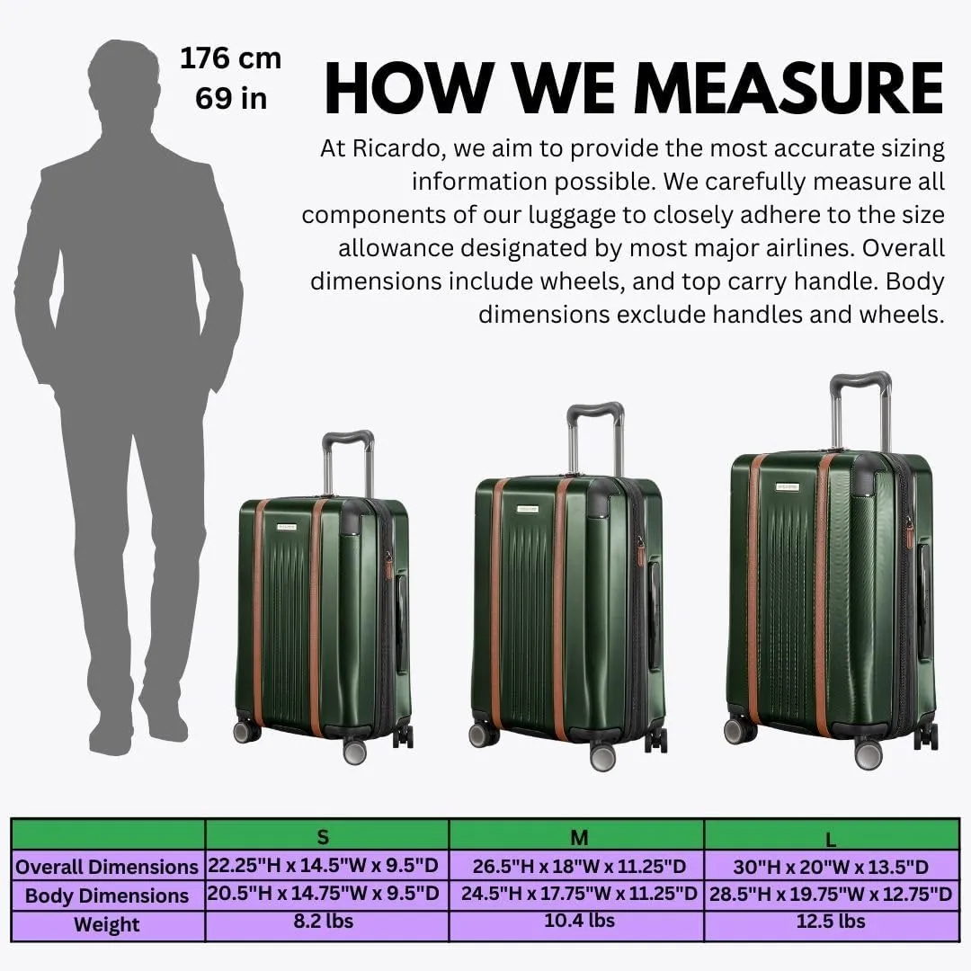 Ricardo Beverly Hills Montecito 2.0 Hardside with Dual Spinning Wheels, Expandable with Comfort Grip for Easy Packing and Moving, Men and Women, Hunter Green, Carry-On 21-Inch