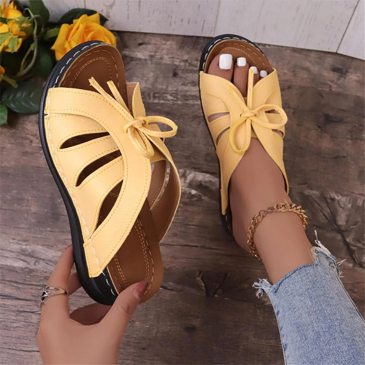 Sandals Women Comfortable Dressy Wedge Sandals Orthopedic Slippers Walking Summer Orthotic Flip Flops with Arch Support