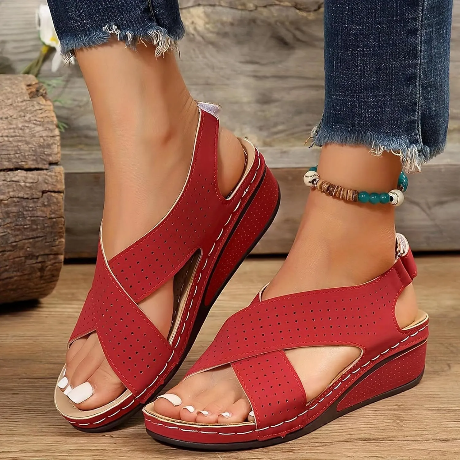 Sandals Women's Shoes Plantar Fasciitis Comfort Wedge Open Toe Ankle Strap Wide Fit Cushion Sandals Women