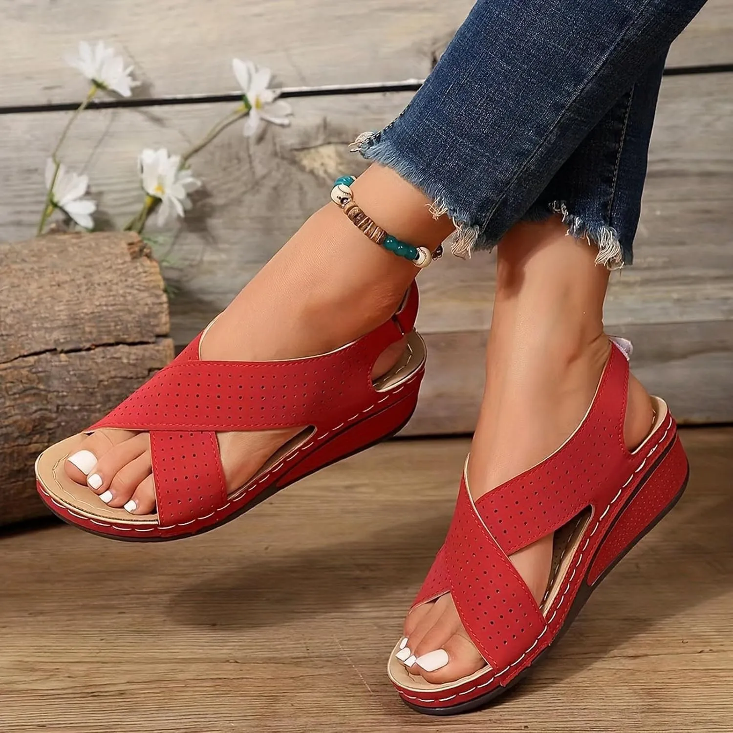 Sandals Women's Shoes Plantar Fasciitis Comfort Wedge Open Toe Ankle Strap Wide Fit Cushion Sandals Women