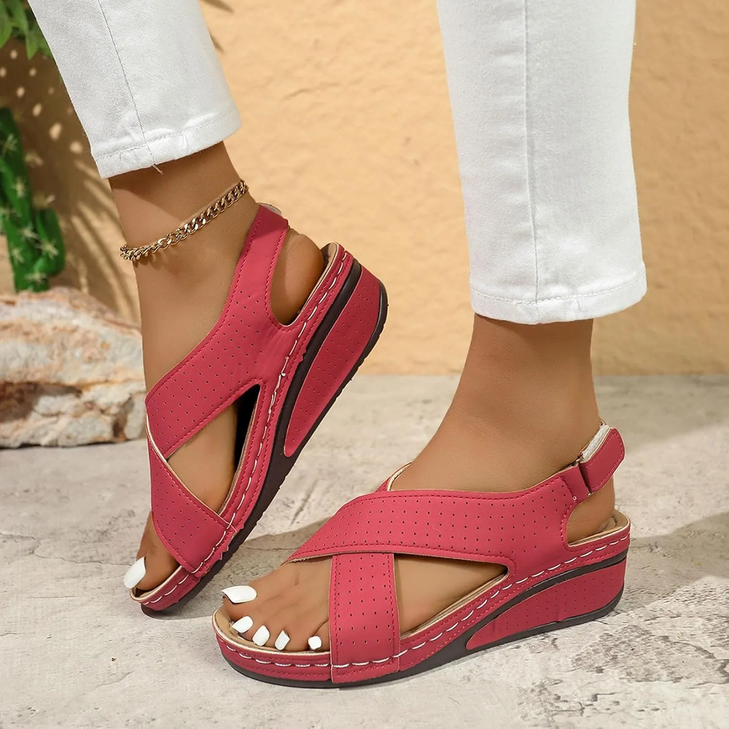 Sandals Women's Shoes Plantar Fasciitis Comfort Wedge Open Toe Ankle Strap Wide Fit Cushion Sandals Women