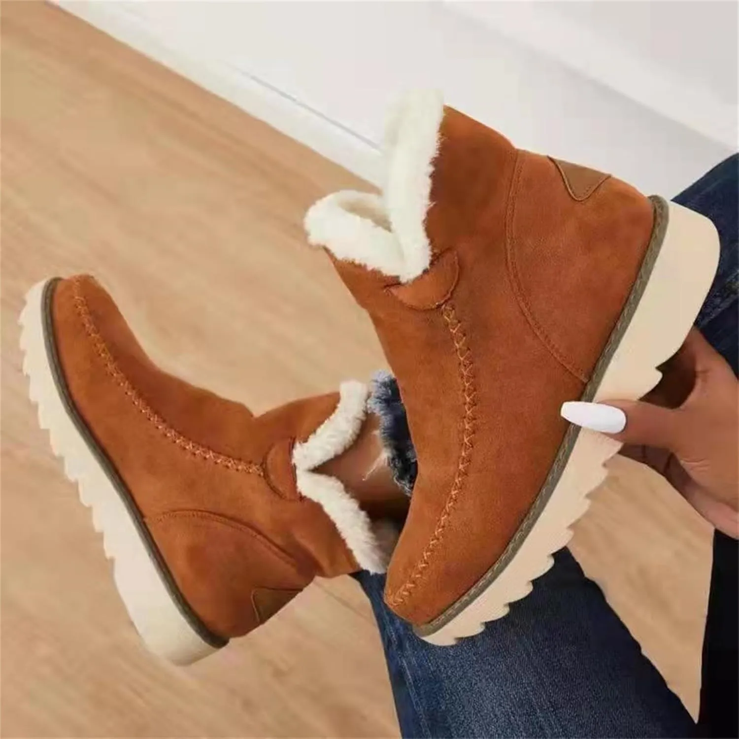 SBGMoSJ Winter Waterproof Boots for Woman Womens Boots Winter Slip on Winter Boots Womens Heel Womens Tennis Shoes for Snow Walking Botas Contra El Agua Para Mujer Con Tela Adentro