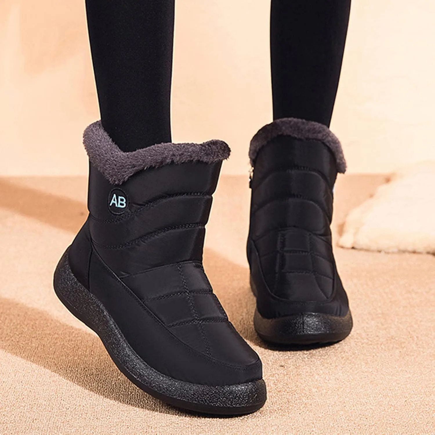 Snow Boots for Women Cute Waterproof Winter Walking Boots for Women Waterproof Winter Brown Fur Boots for Women Waterproof Womens Winter Snow Walking Shoes Botas De Frio Para Mujer Bajita