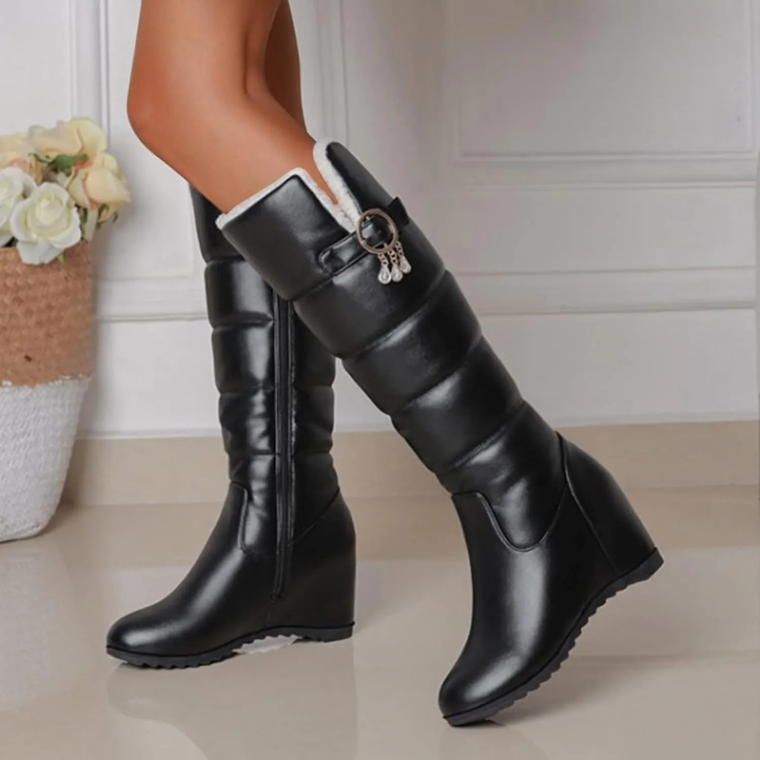 Snow Boots for Women Wide Leg Winter Boots Women Wide Width Slip On Boots for Women Winter Boots for Women 2024 Women's Snow Boots Wide Width Black of Friday Deals 2024