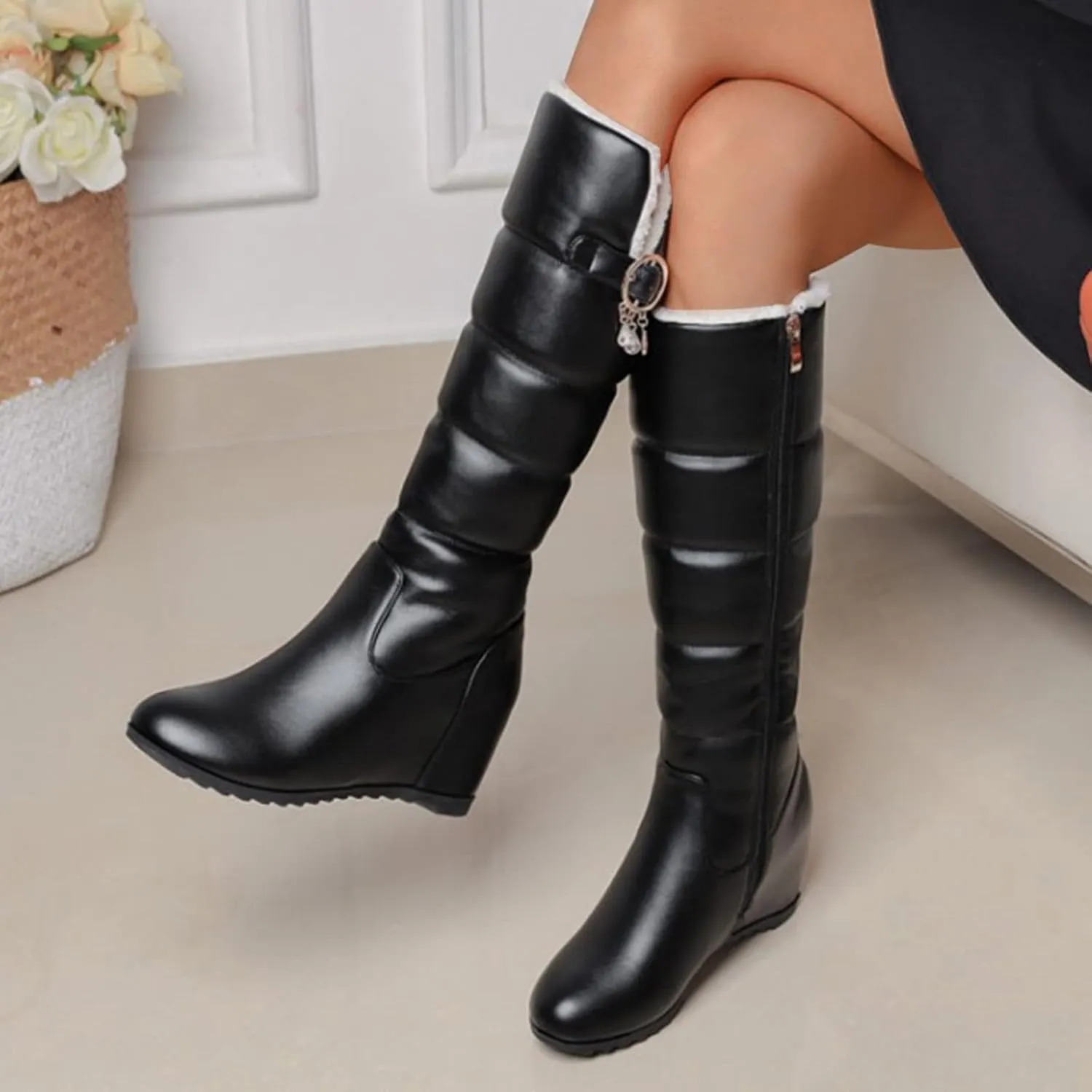 Snow Boots for Women Wide Leg Winter Boots Women Wide Width Slip On Boots for Women Winter Boots for Women 2024 Women's Snow Boots Wide Width Black of Friday Deals 2024