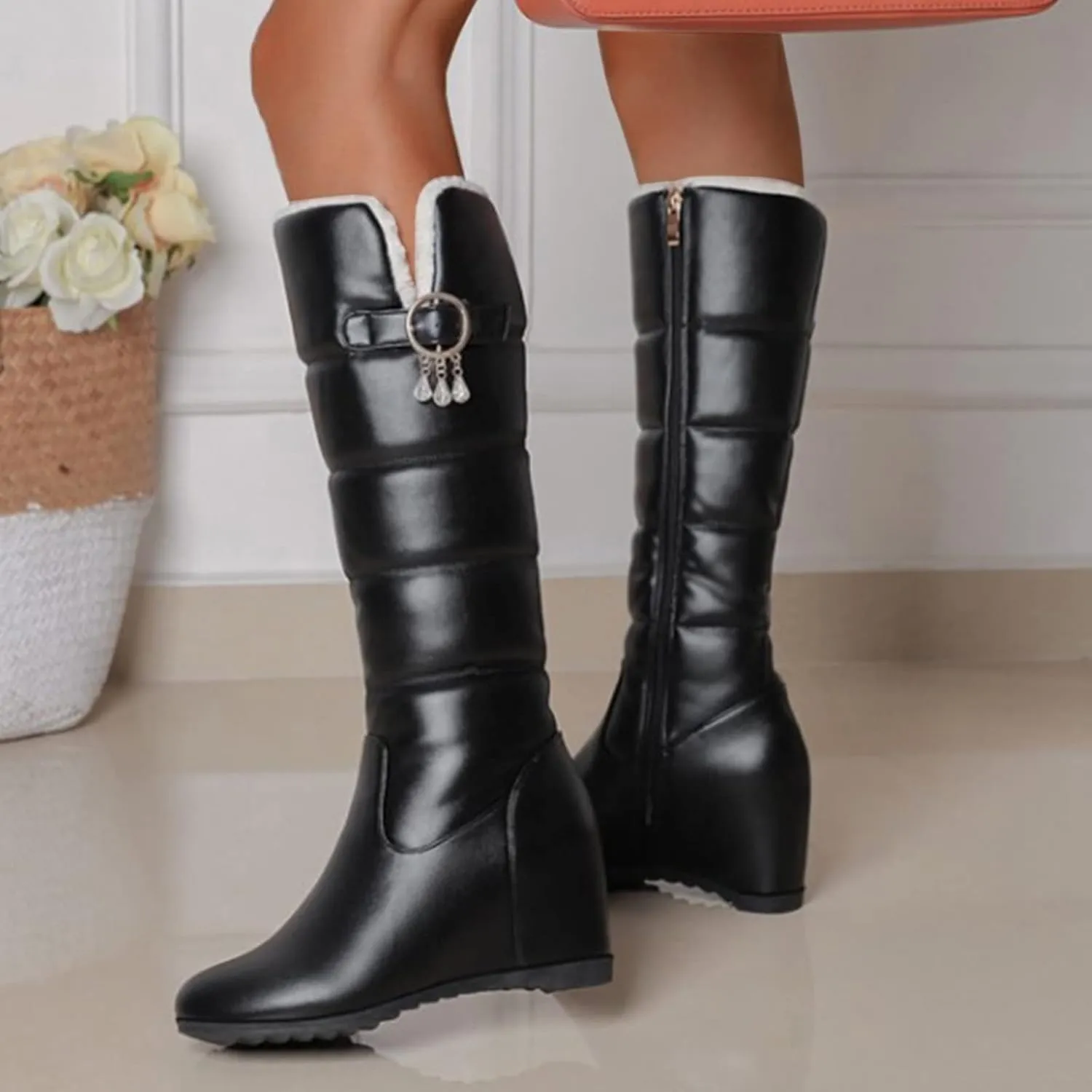 Snow Boots for Women Wide Leg Winter Boots Women Wide Width Slip On Boots for Women Winter Boots for Women 2024 Women's Snow Boots Wide Width Black of Friday Deals 2024