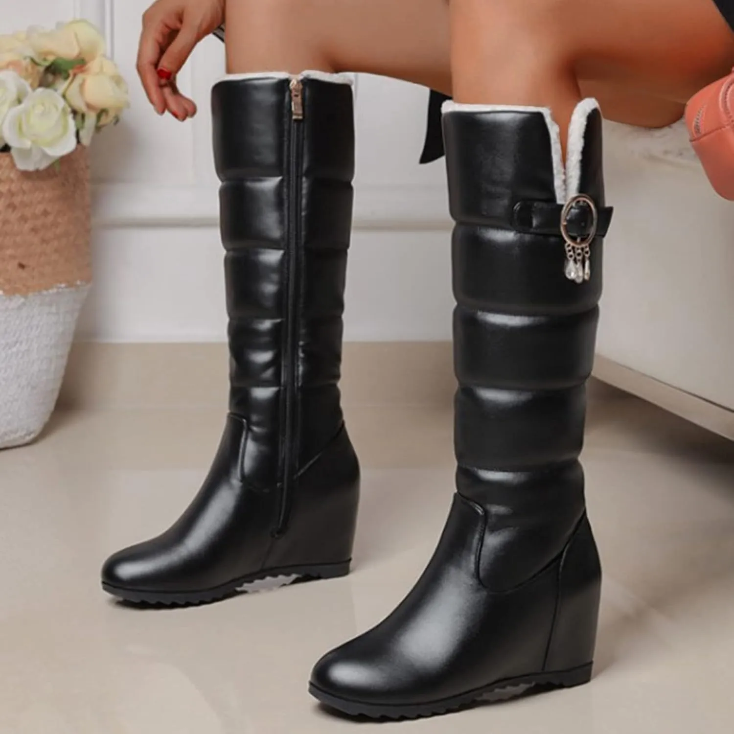 Snow Boots for Women Wide Leg Winter Boots Women Wide Width Slip On Boots for Women Winter Boots for Women 2024 Women's Snow Boots Wide Width Black of Friday Deals 2024