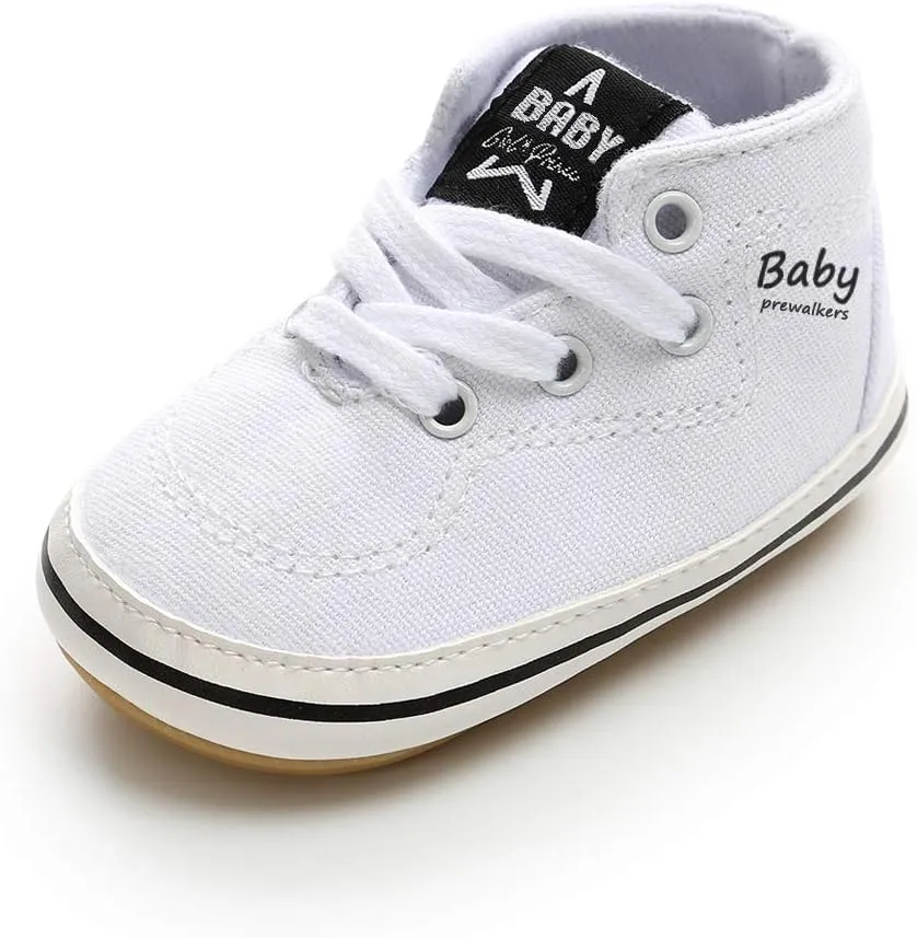 SOFMUO Baby Boys Girls Sneakers High Top Ankle PU Leather Non-Slip Moccasins Soft Rubber Sole Infant Booties Toddler Uniform Dress Shoes