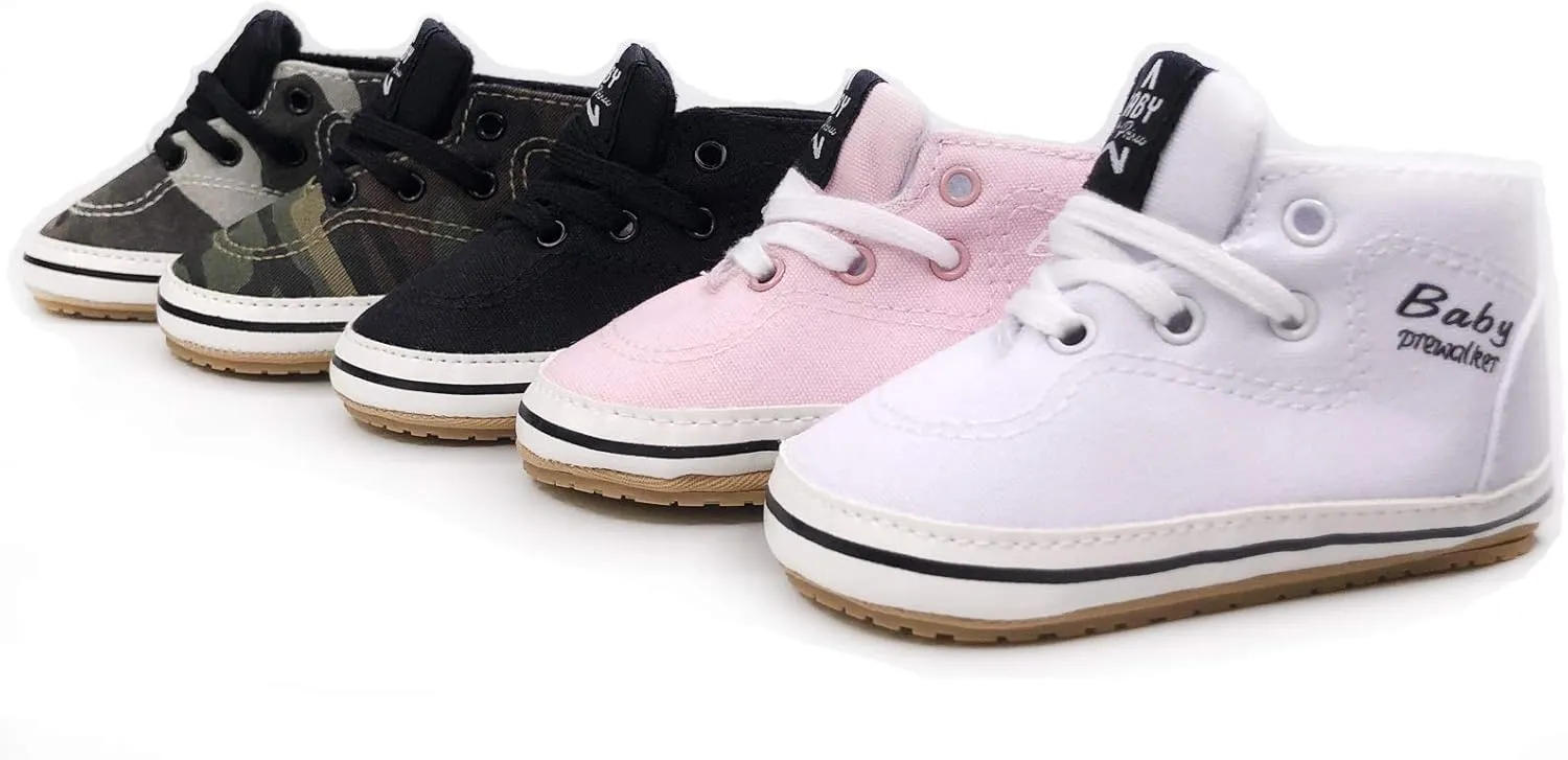 SOFMUO Baby Boys Girls Sneakers High Top Ankle PU Leather Non-Slip Moccasins Soft Rubber Sole Infant Booties Toddler Uniform Dress Shoes