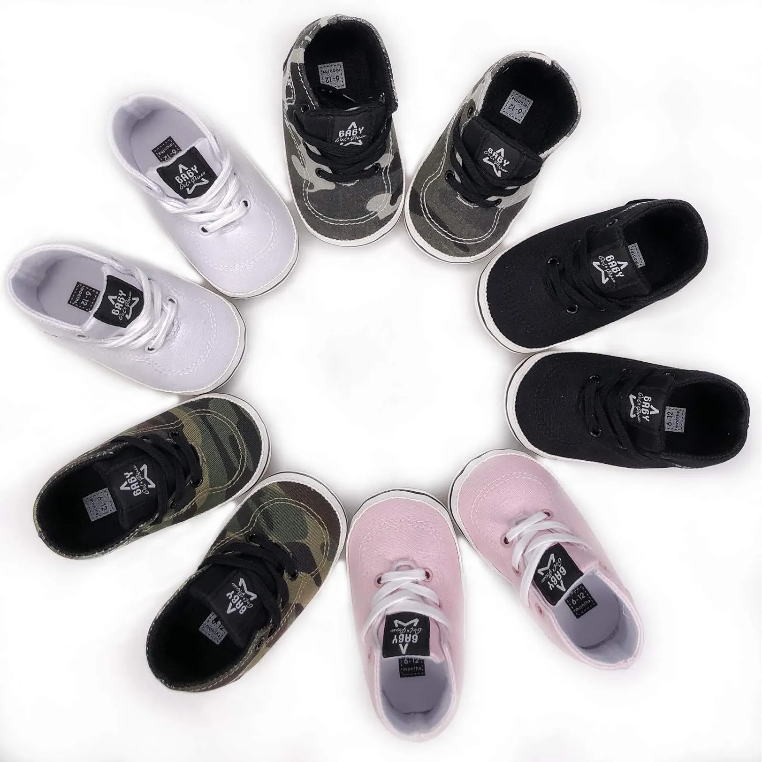 SOFMUO Baby Boys Girls Sneakers High Top Ankle PU Leather Non-Slip Moccasins Soft Rubber Sole Infant Booties Toddler Uniform Dress Shoes