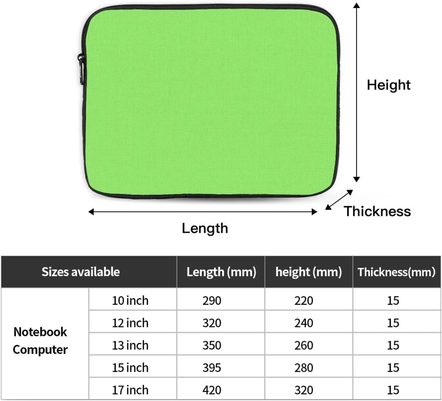 Solid Color Light Green Laptop Bag Durable Computer Carrying Case for Most Laptops and Ipads Shock Resistant Slim Sleeve 15 Inch