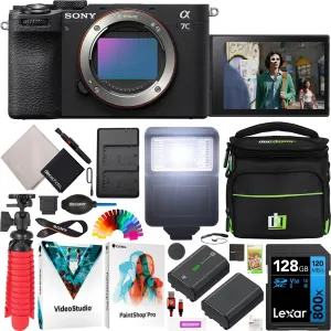 Sony a7C II Full Frame Mirrorless Interchangeable Lens Camera | Official Sony USA Partner Model | Body Black ILCE-7CM2/B Bundle with Deco Gear Bag   Battery   Flash   128GB Card   Dual Charger