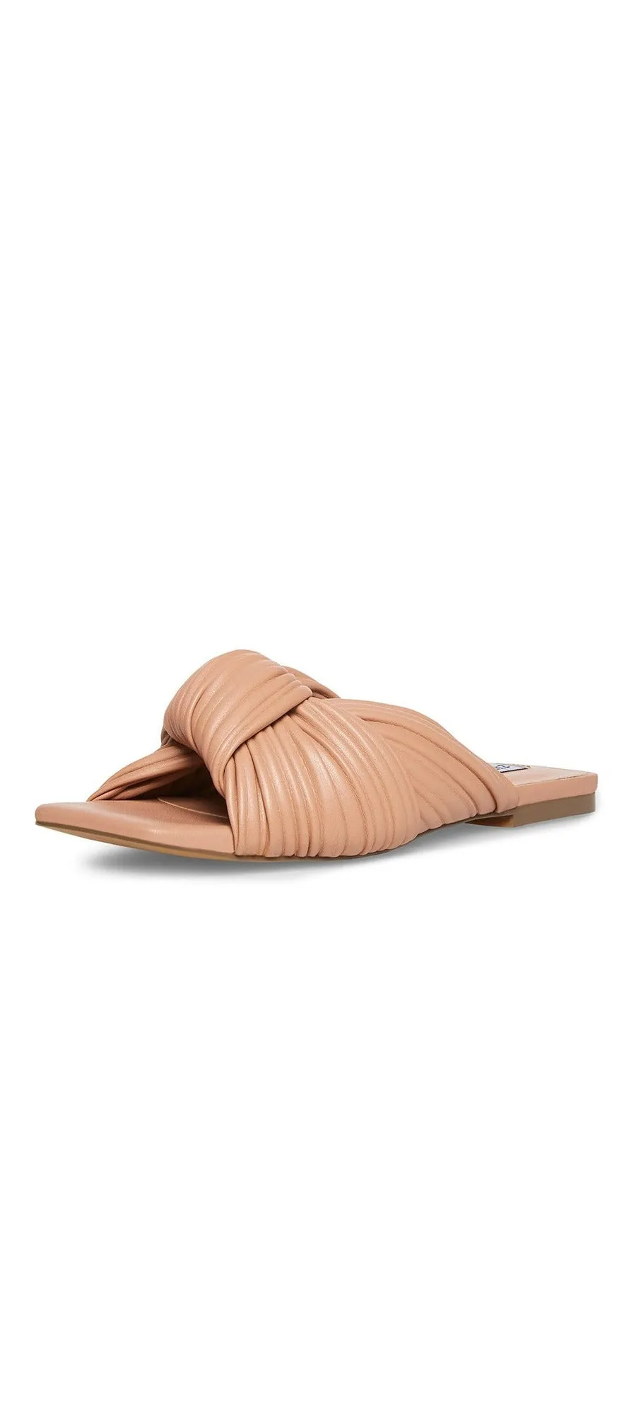 Steve Madden Mentor Tan Nude Flat Slide Mule Sandals Puffy Slip On Flat Sandals