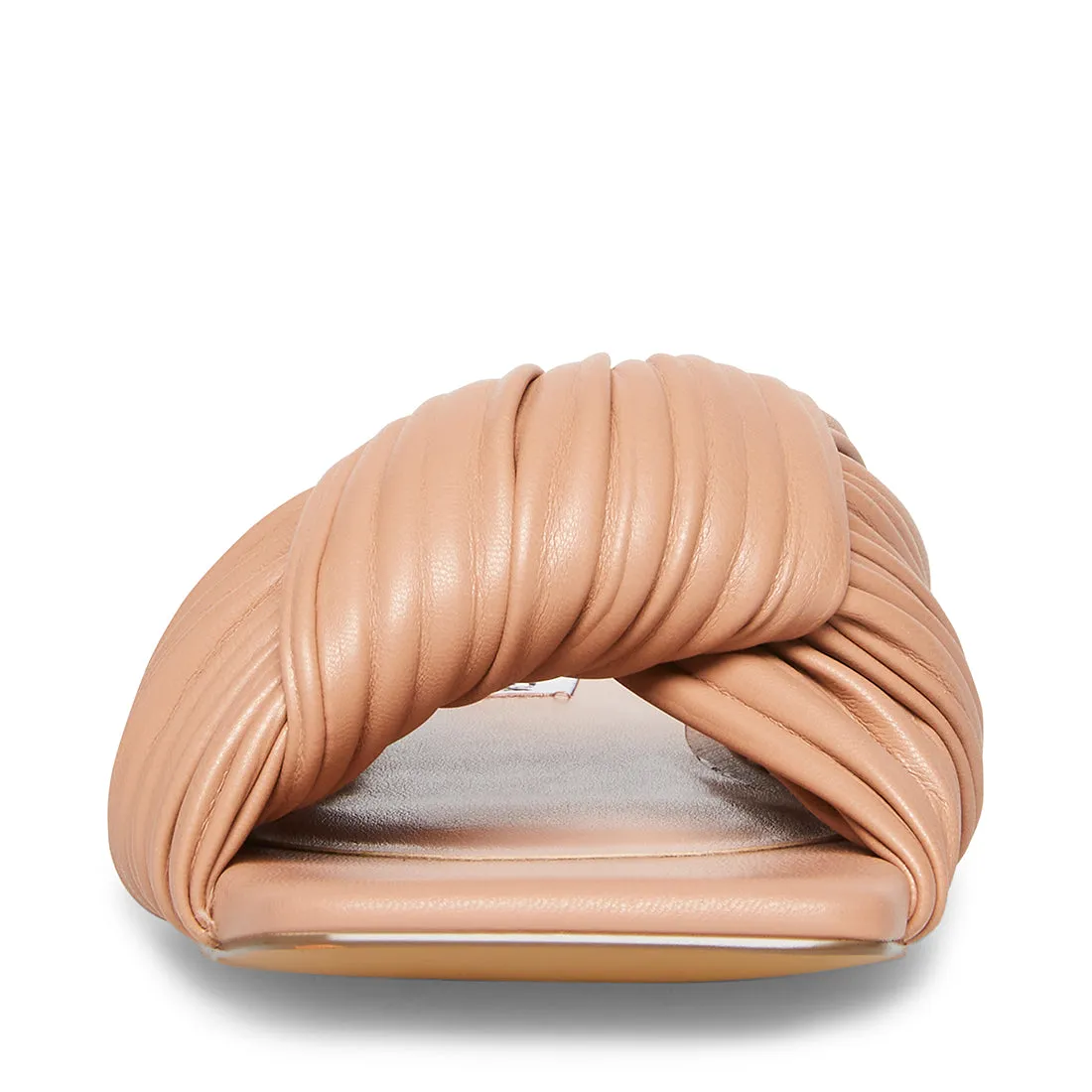 Steve Madden Mentor Tan Nude Flat Slide Mule Sandals Puffy Slip On Flat Sandals