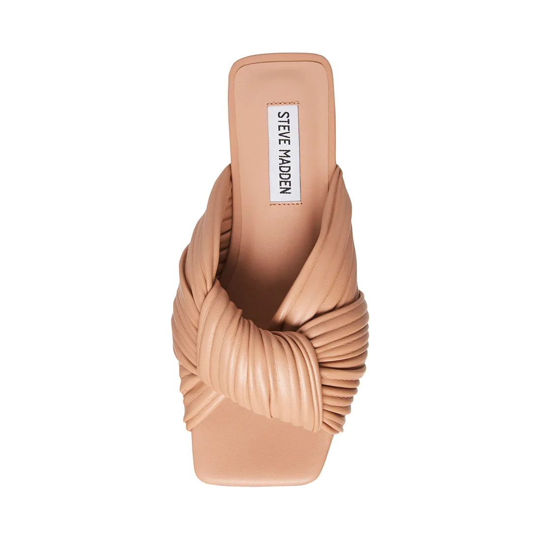 Steve Madden Mentor Tan Nude Flat Slide Mule Sandals Puffy Slip On Flat Sandals