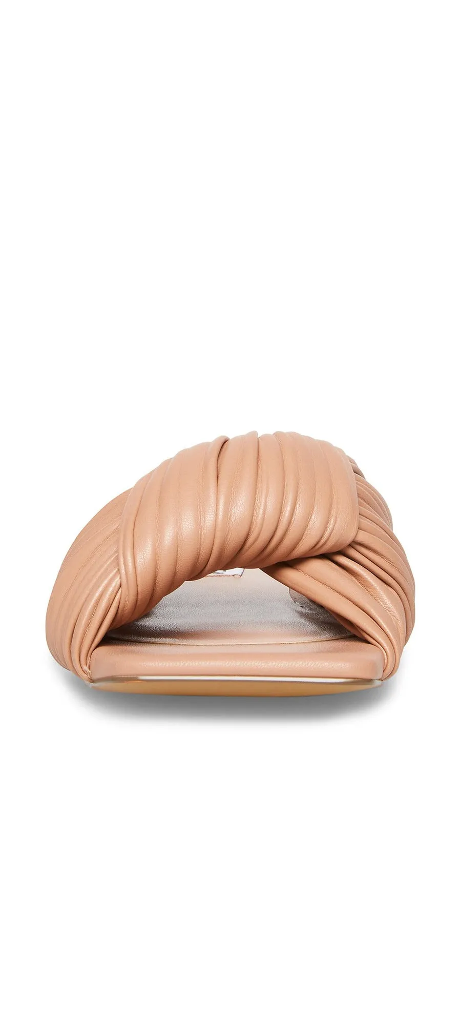 Steve Madden Mentor Tan Nude Flat Slide Mule Sandals Puffy Slip On Flat Sandals