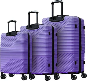 SVRCK Hardshell Luggage Set 3 Piece with Double Spinner Wheels, Lightweight Design in Purple, Expands for Extra Capacity