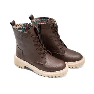 Textured Leather Combat Boot - Brown