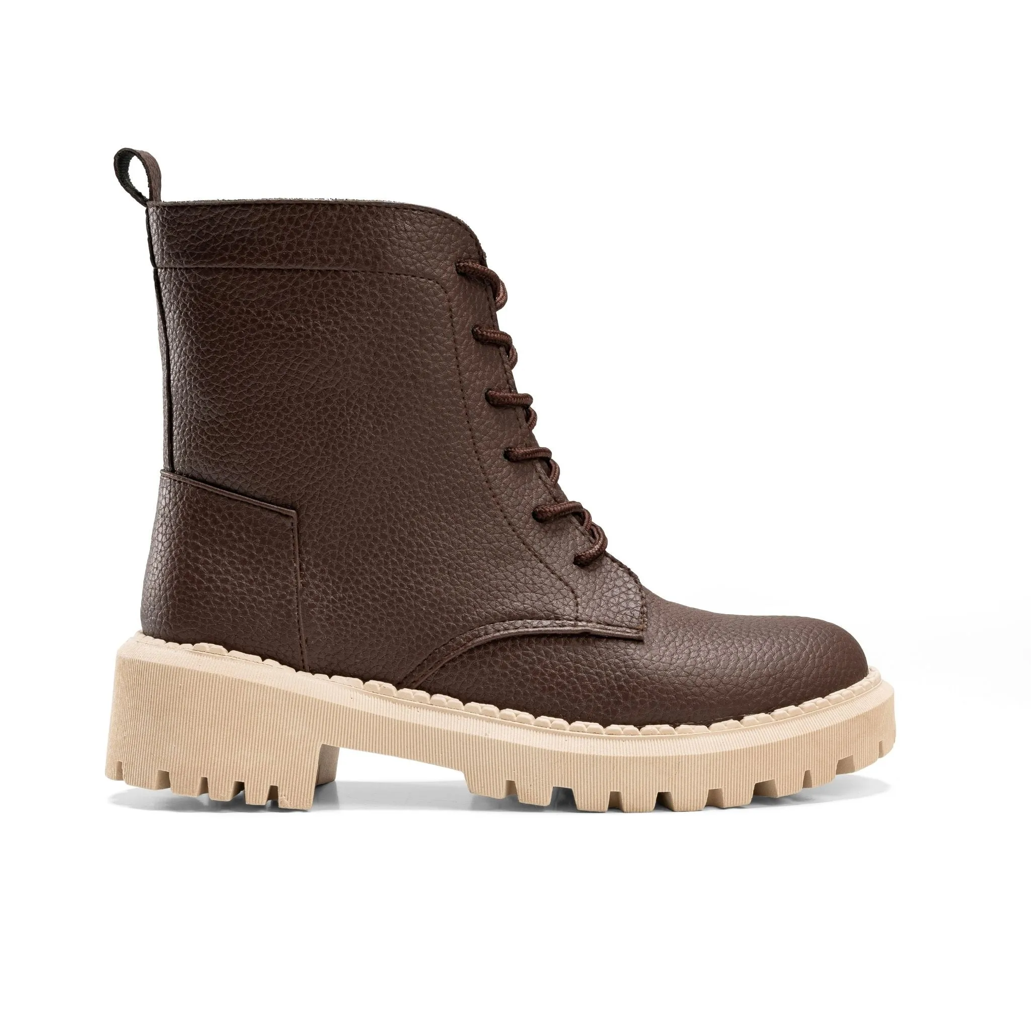 Textured Leather Combat Boot - Brown
