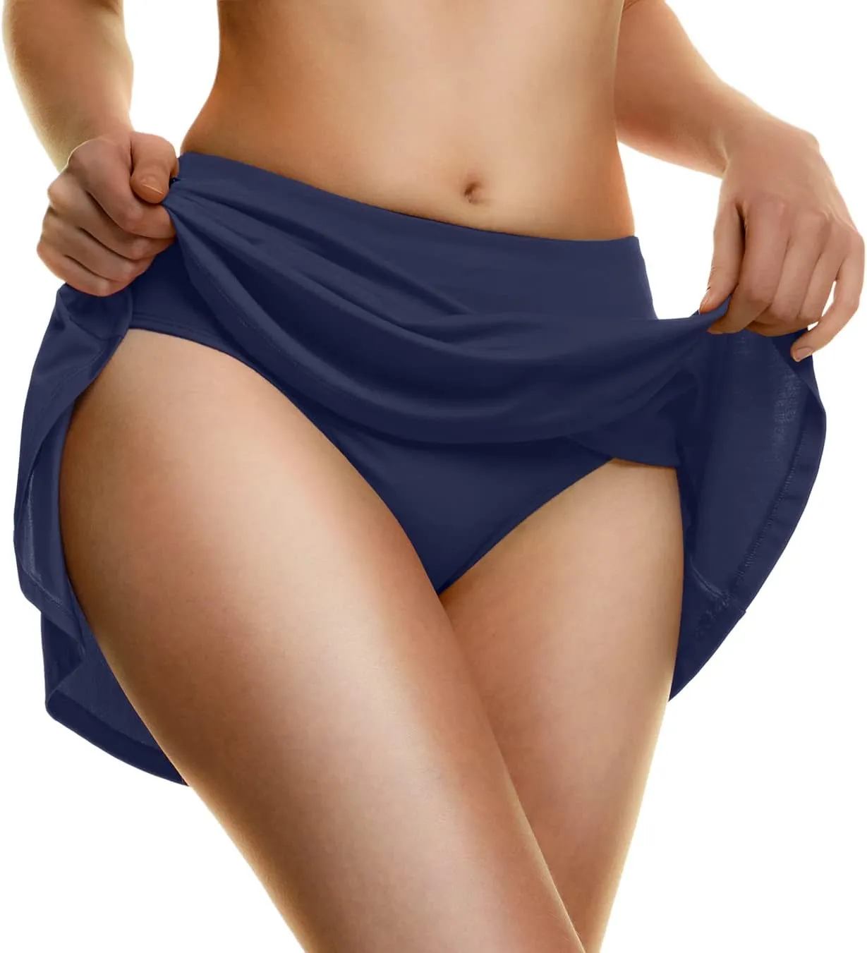 TSLA Women's UPF 50  Swim Skirt, Elastic Waistband Swimsuit Skort, Built-in Swimwear Bikini Bottom