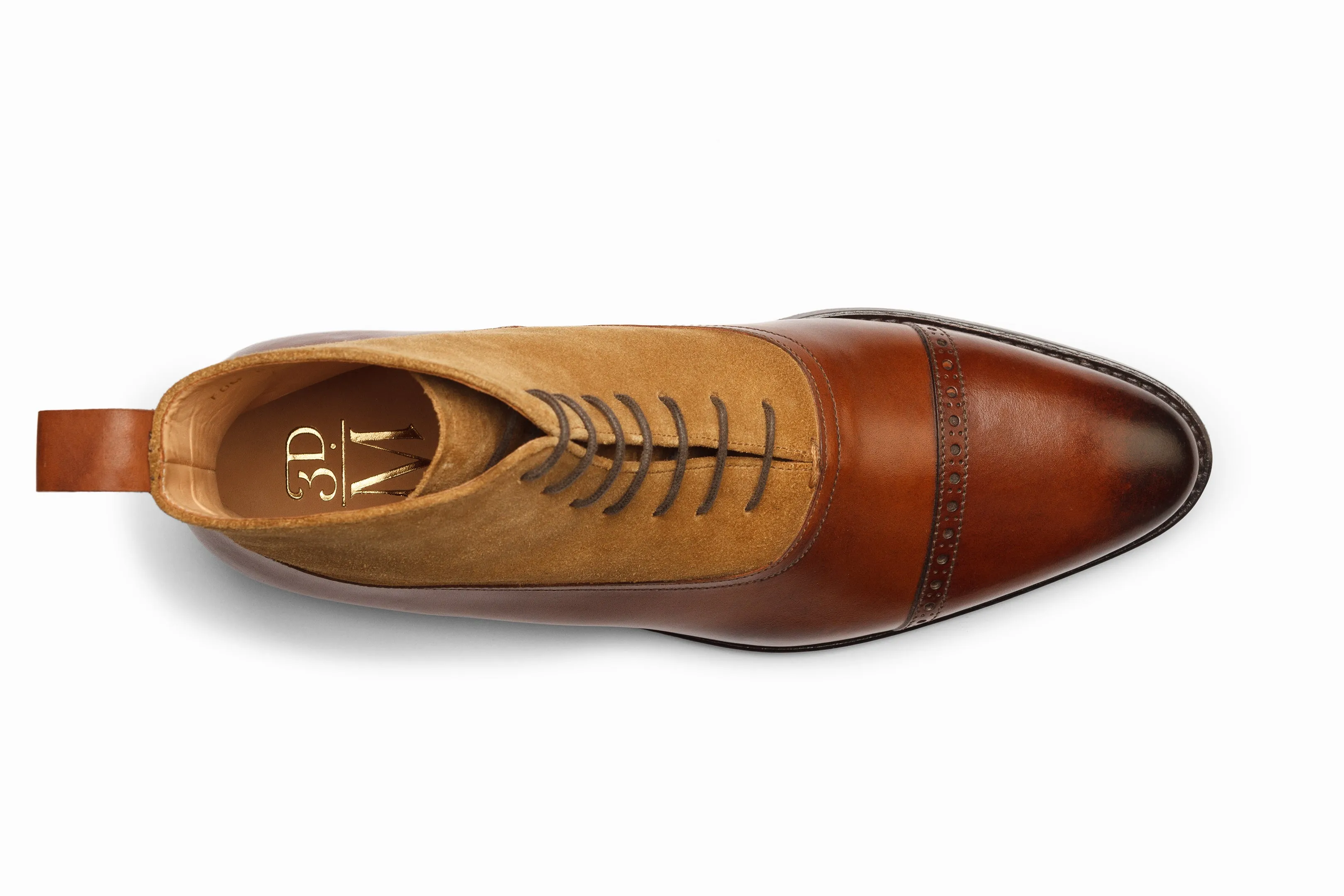 Two Tone Balmoral Leather Boot - Brown/Camel Suede