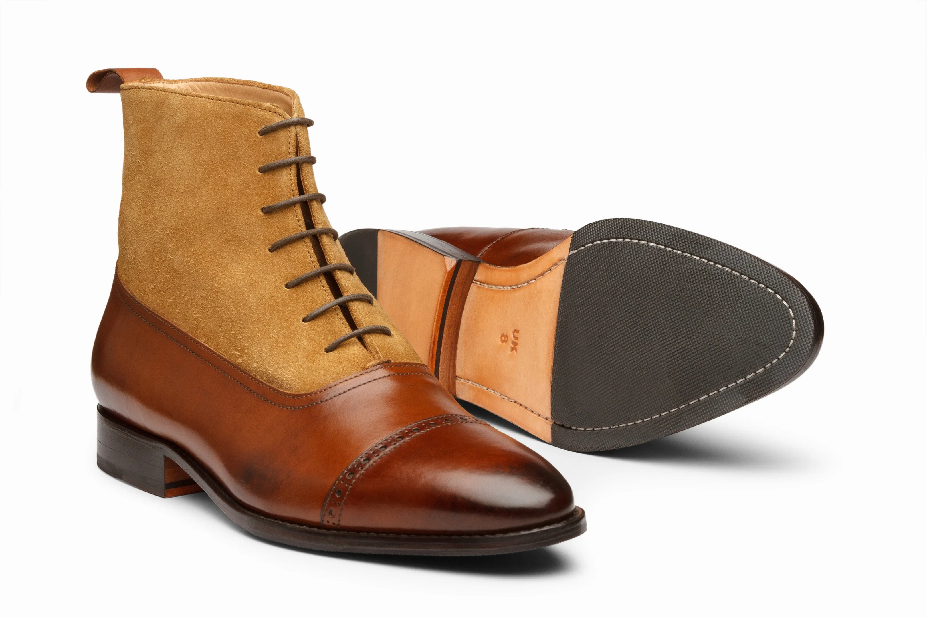 Two Tone Balmoral Leather Boot - Brown/Camel Suede