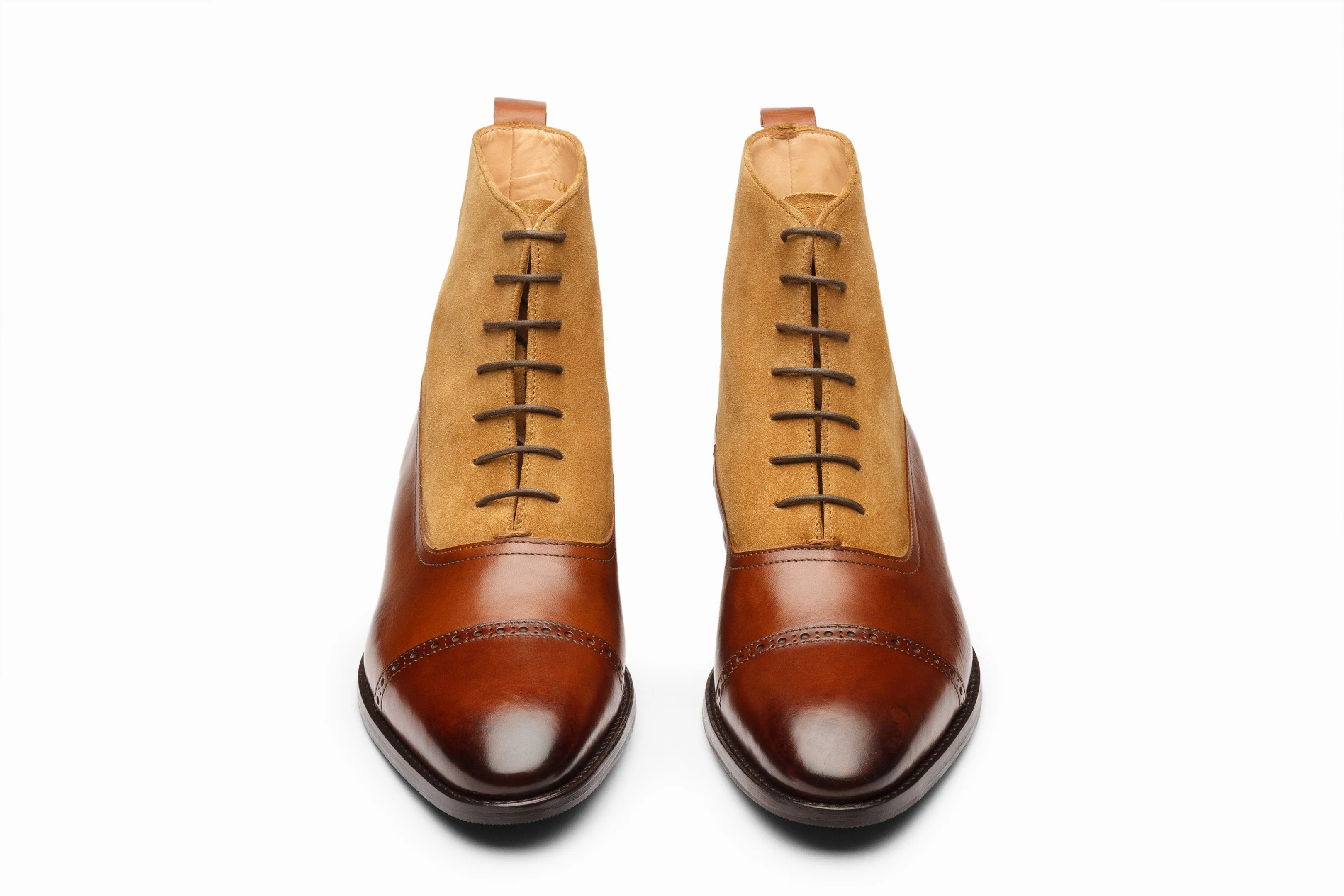 Two Tone Balmoral Leather Boot - Brown/Camel Suede