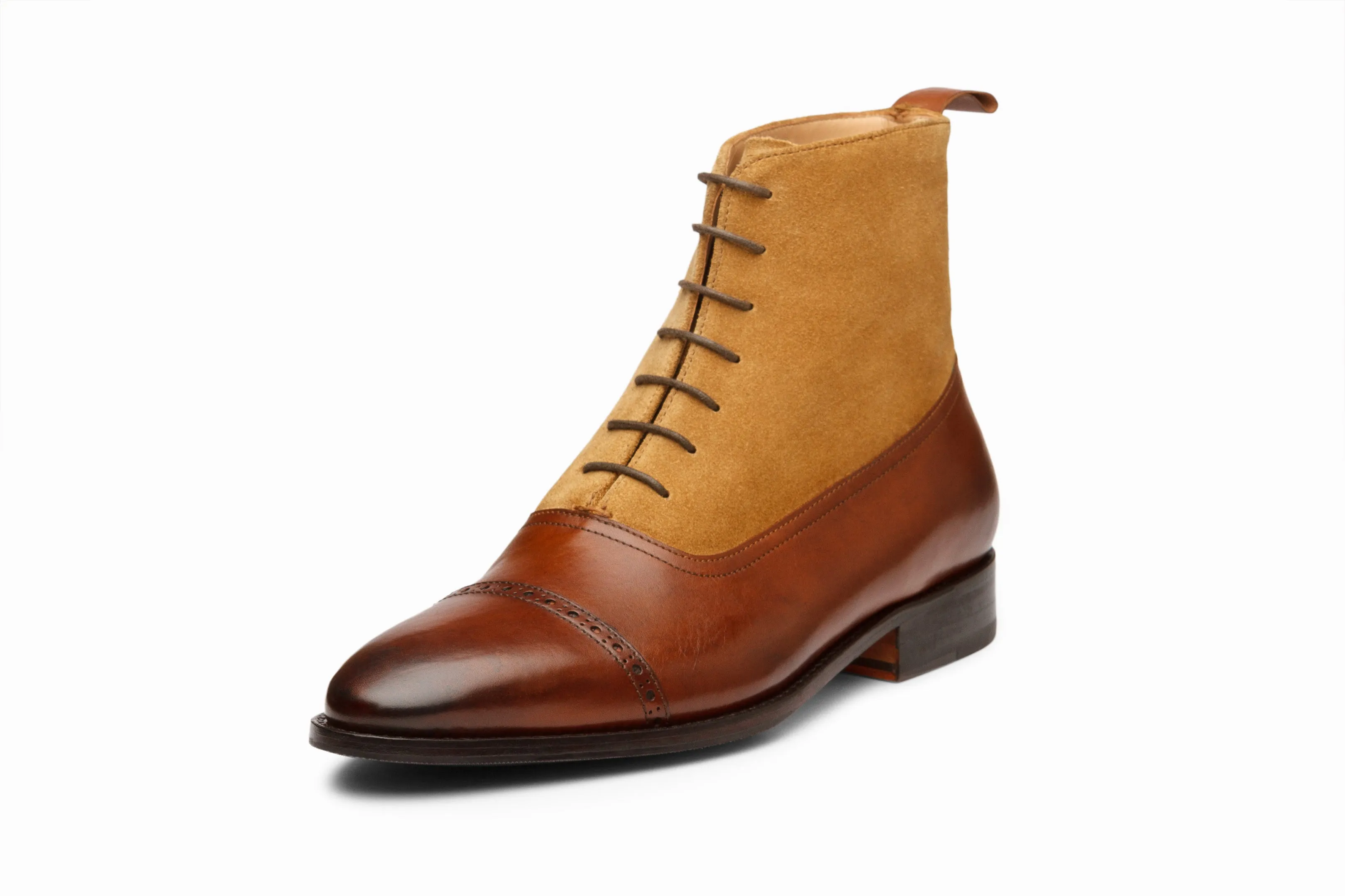 Two Tone Balmoral Leather Boot - Brown/Camel Suede