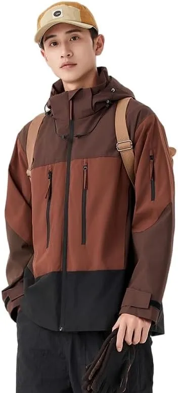 Unisex Hooded Windbreaker, Waterproof Lightweight Jacket, Patchwork Color, Casual
