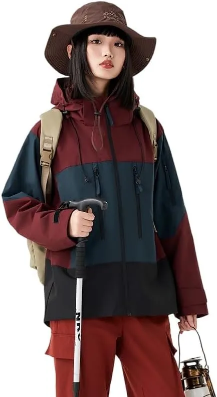 Unisex Hooded Windbreaker, Waterproof Lightweight Jacket, Patchwork Color, Casual