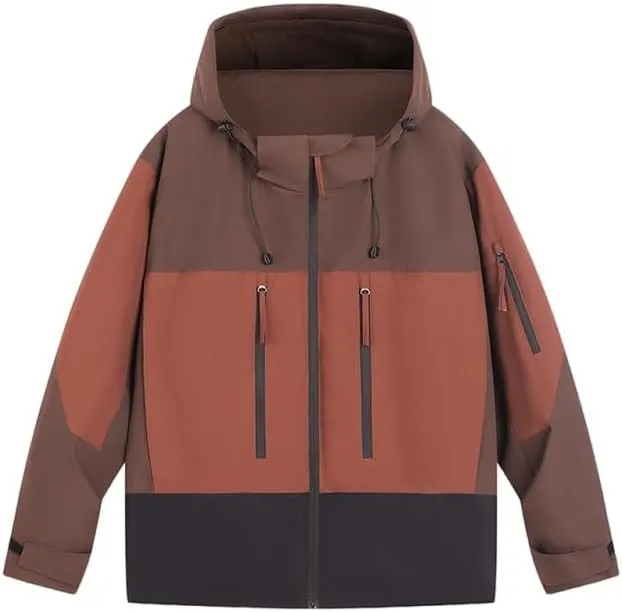 Unisex Hooded Windbreaker, Waterproof Lightweight Jacket, Patchwork Color, Casual