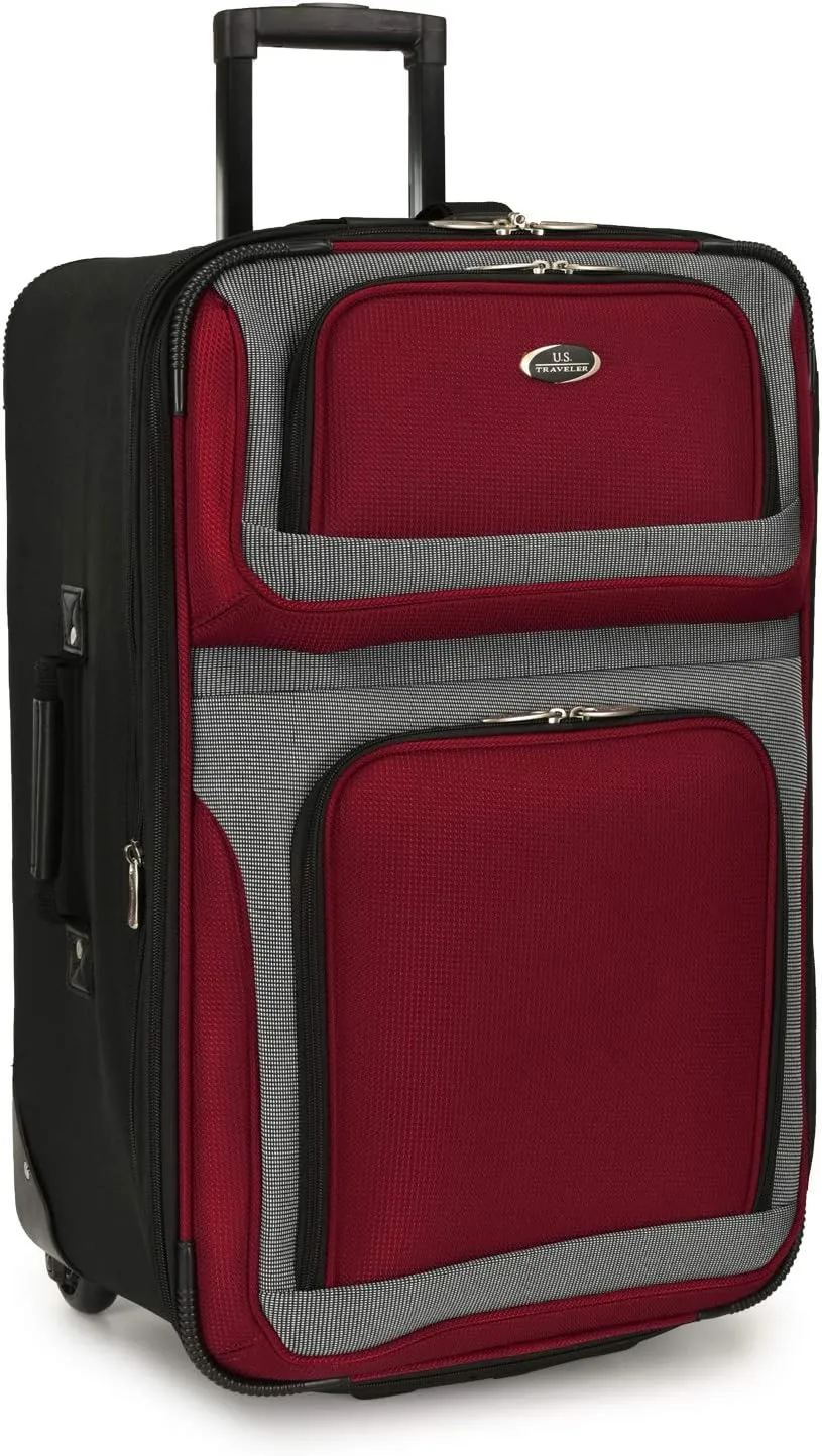 U.S. Traveler New Yorker Lightweight Softside Expandable Travel Rolling Luggage, Deep Red, 4-Piece Set (15/21/25/29)