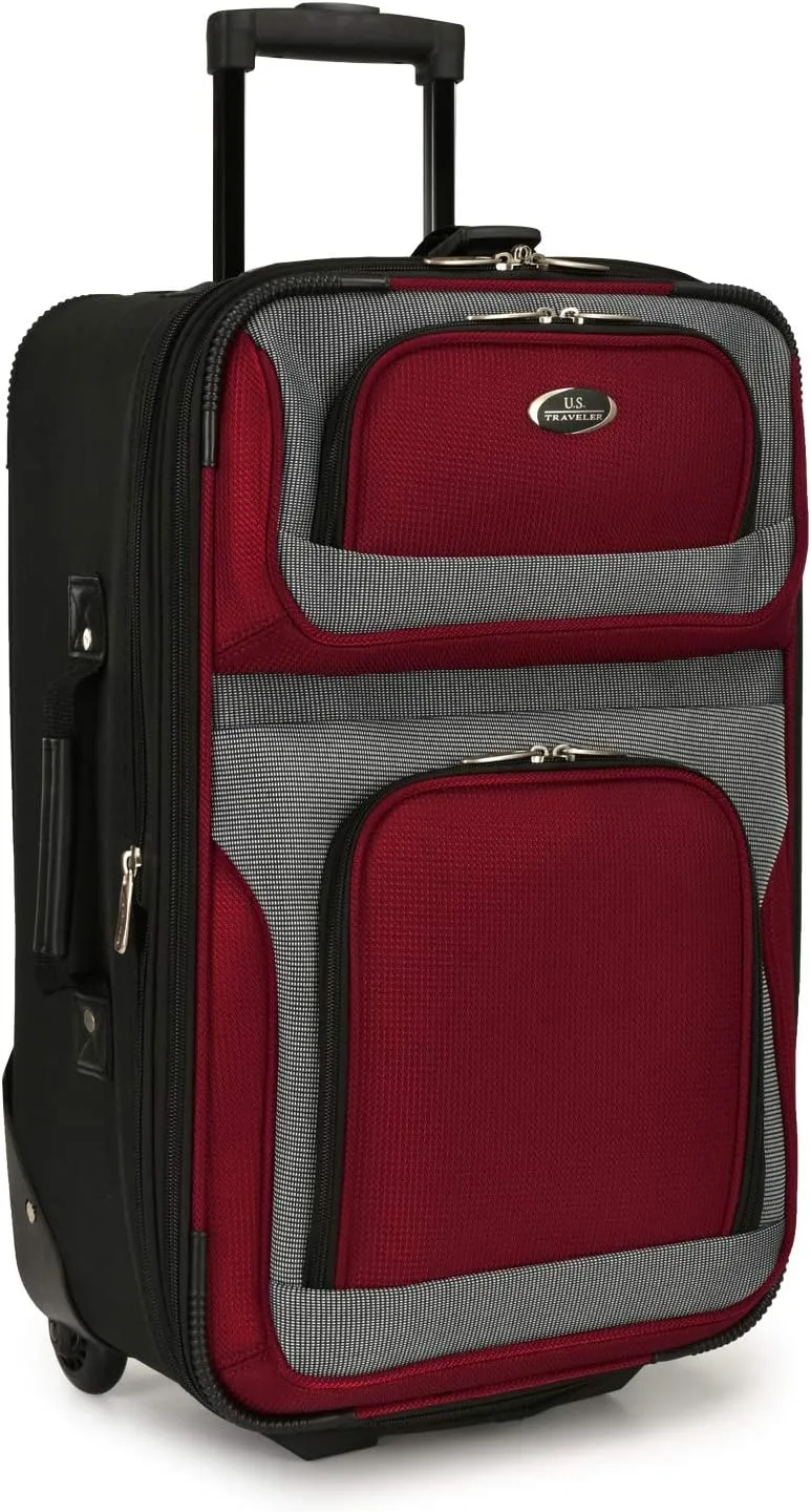 U.S. Traveler New Yorker Lightweight Softside Expandable Travel Rolling Luggage, Deep Red, 4-Piece Set (15/21/25/29)