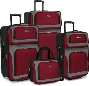 U.S. Traveler New Yorker Lightweight Softside Expandable Travel Rolling Luggage, Deep Red, 4-Piece Set (15/21/25/29)