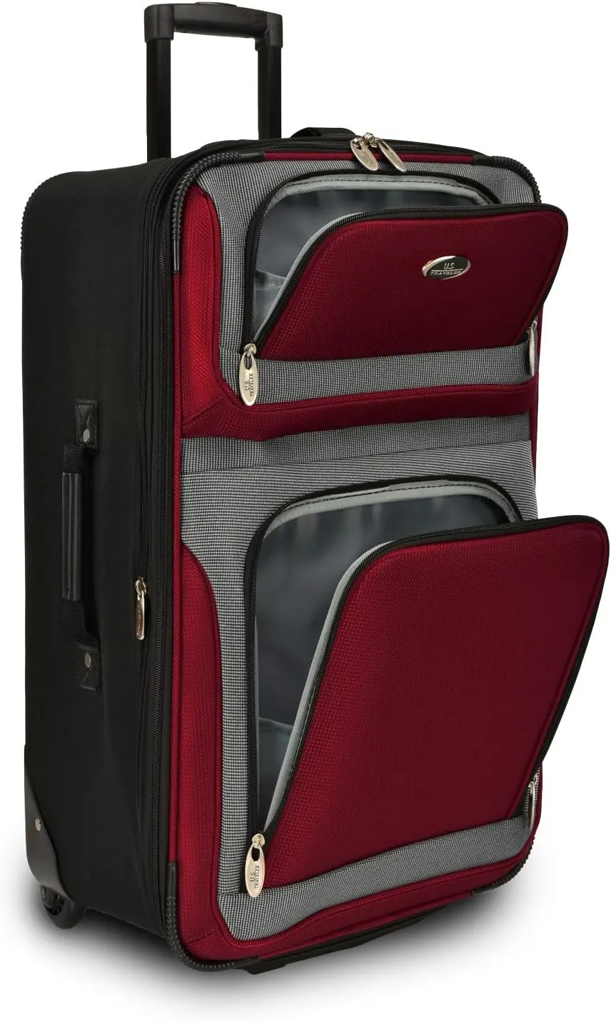 U.S. Traveler New Yorker Lightweight Softside Expandable Travel Rolling Luggage, Deep Red, 4-Piece Set (15/21/25/29)