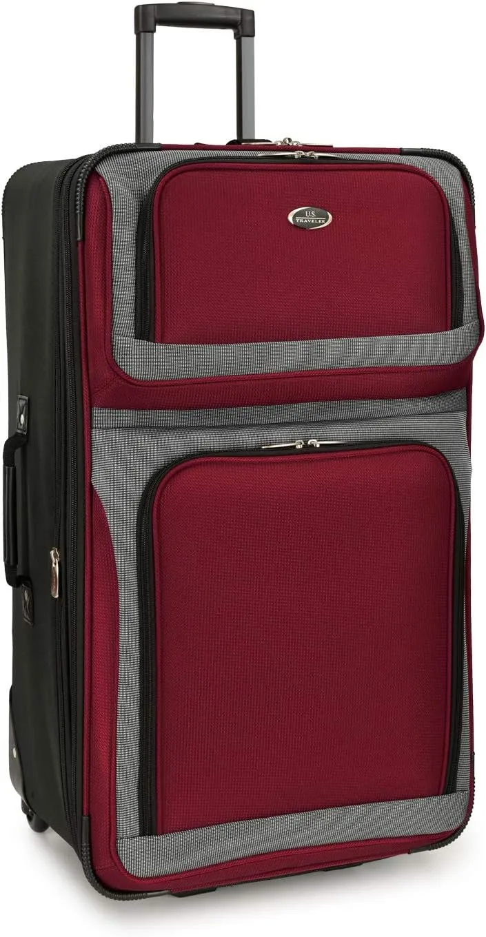 U.S. Traveler New Yorker Lightweight Softside Expandable Travel Rolling Luggage, Deep Red, 4-Piece Set (15/21/25/29)