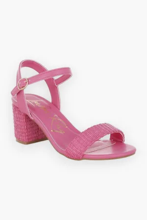Vibrant Raffia Block Heel Sandals