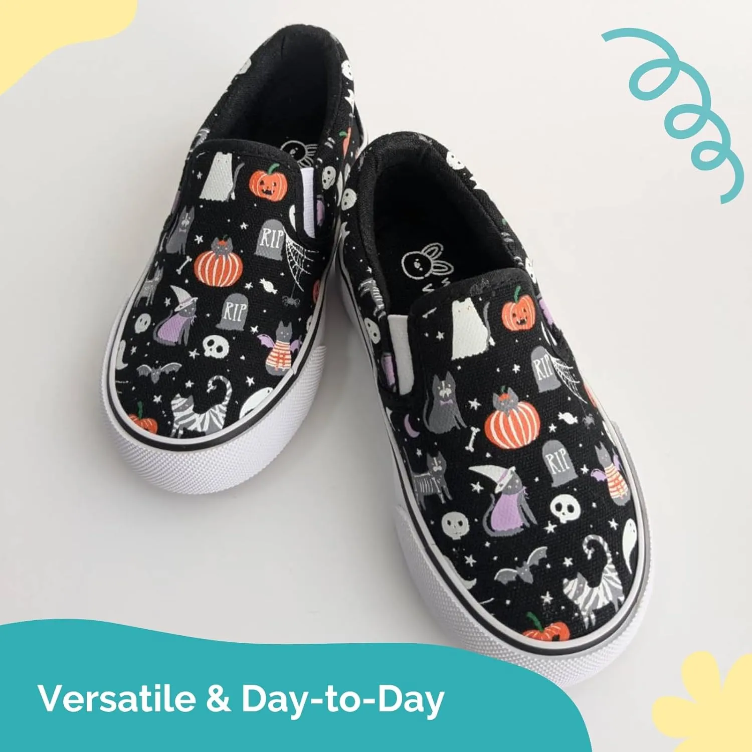 waddle wonder Toddler Halloween Low Top Slip-on Elastic No Lace School Walking Shoes Sneaker with Ghosts and Pumpkins Loafers