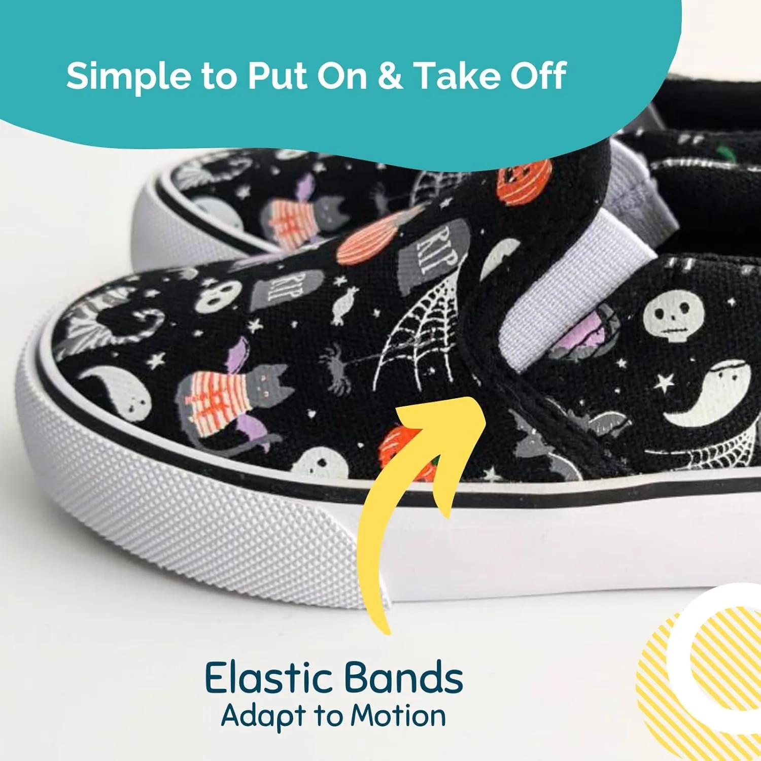 waddle wonder Toddler Halloween Low Top Slip-on Elastic No Lace School Walking Shoes Sneaker with Ghosts and Pumpkins Loafers