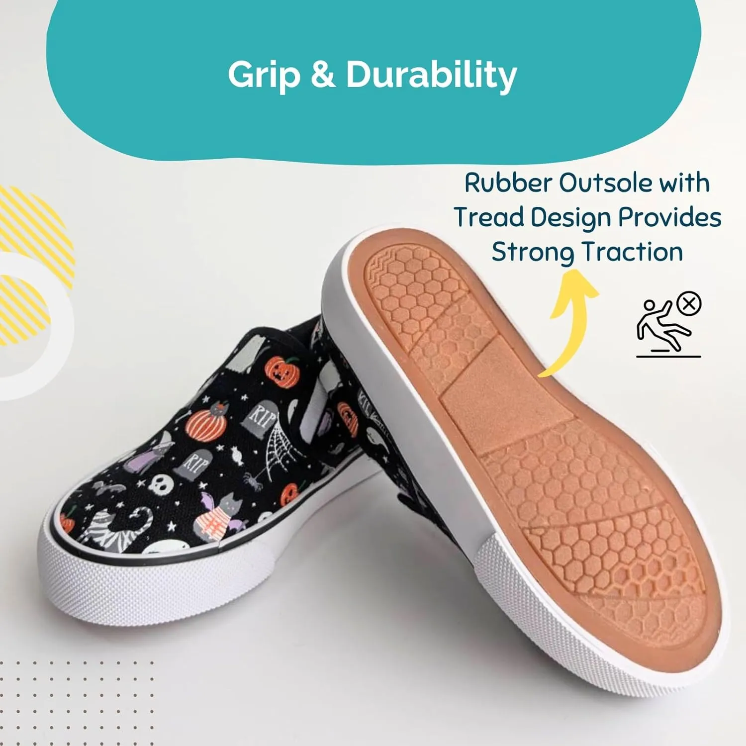 waddle wonder Toddler Halloween Low Top Slip-on Elastic No Lace School Walking Shoes Sneaker with Ghosts and Pumpkins Loafers