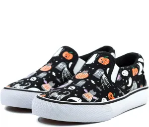 waddle wonder Toddler Halloween Low Top Slip-on Elastic No Lace School Walking Shoes Sneaker with Ghosts and Pumpkins Loafers