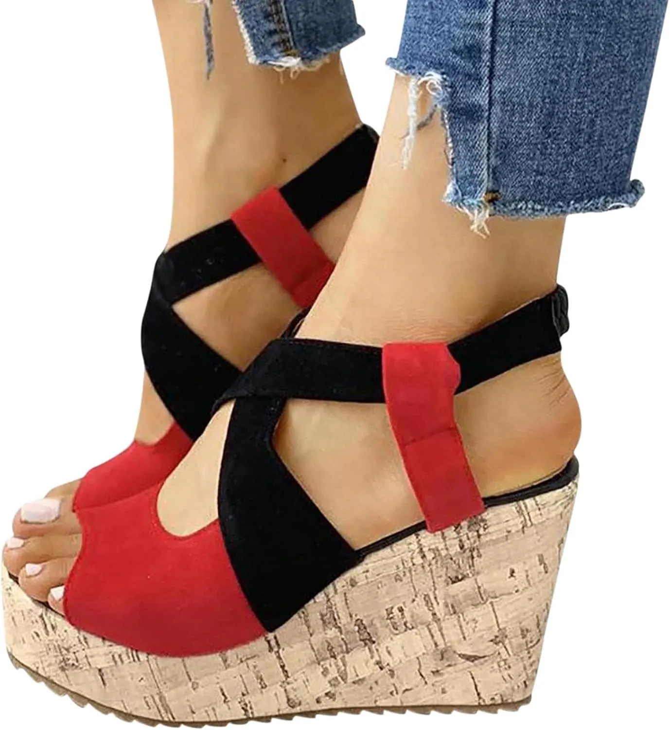 Wedge Sandal for Women Ankle Strap Flatform Arch Support Fish Mouth Toe Shoes Platform Espadrilles Chunky Non-Slip