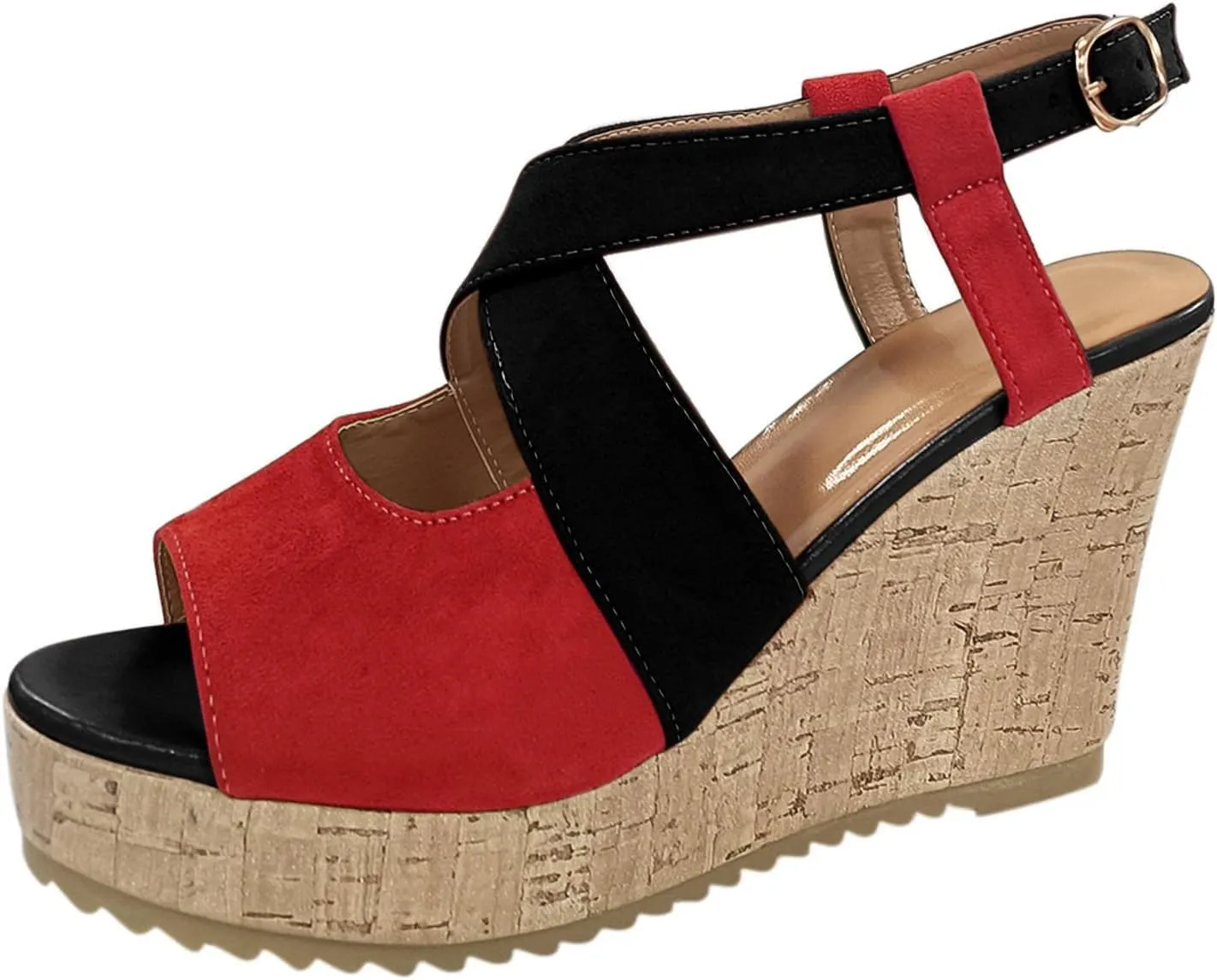 Wedge Sandal for Women Ankle Strap Flatform Arch Support Fish Mouth Toe Shoes Platform Espadrilles Chunky Non-Slip